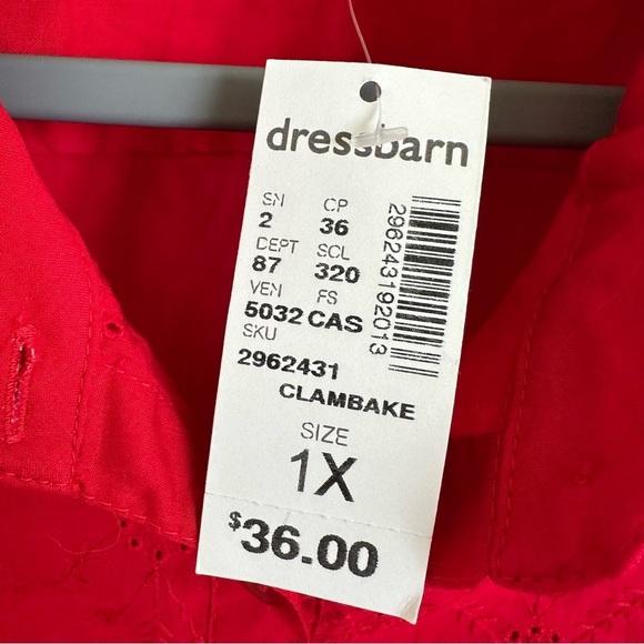 NWT Dressbarn Woman size 1X Red Eyelet Lace Button Up Tank Top Blouse Summer New - Picture 5 of 6